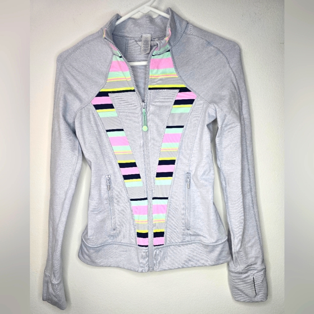 Ivivva by Lululemon Ivivva Perfect Your Practice Jacket heather grey  with neon